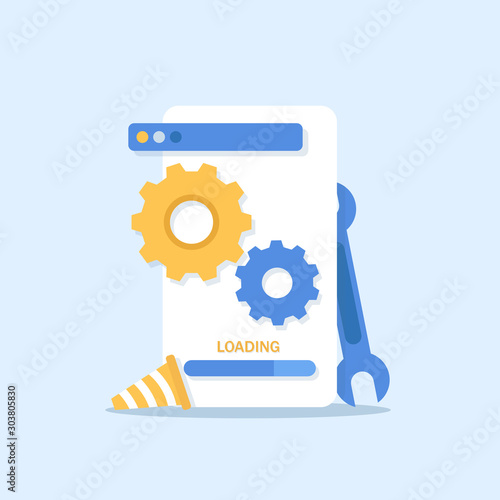 System software update and upgrade concept. Loading process in smart phone screen