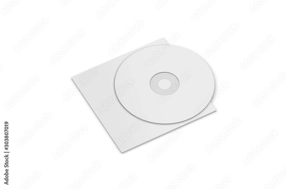 Blank white compact disk with cover, mock up template on isolated white background, 3d illustration Blank white compact disk with cover, mock up template on isolated white background, 3d illustration