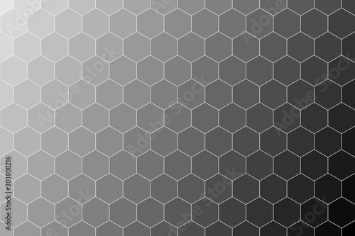 Honeycomb Grid tile seamless background or Hexagonal cell texture. in color black or dark with gradient.