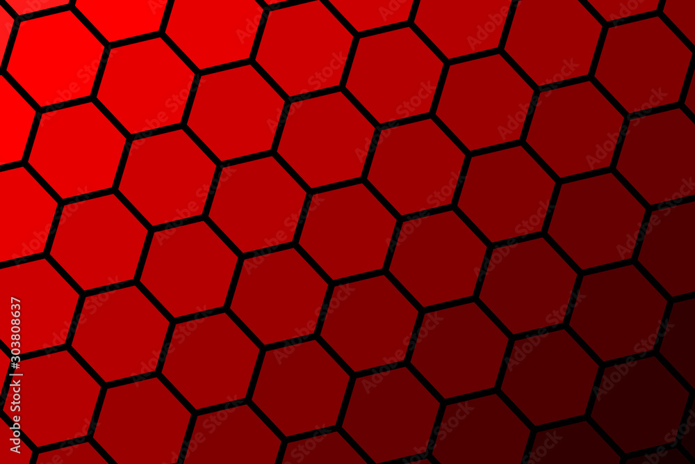 Honeycomb Grid tile seamless background or Hexagonal cell texture. in color red and black border with gradient. Honeycomb Grid tile seamless background or Hexagonal cell texture. in color red and black border with gradient.