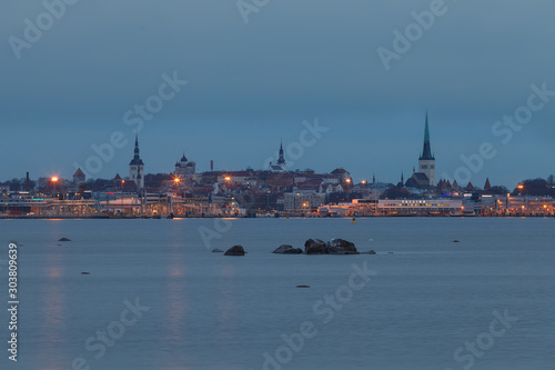 Tallinn city evening skyline, seaview