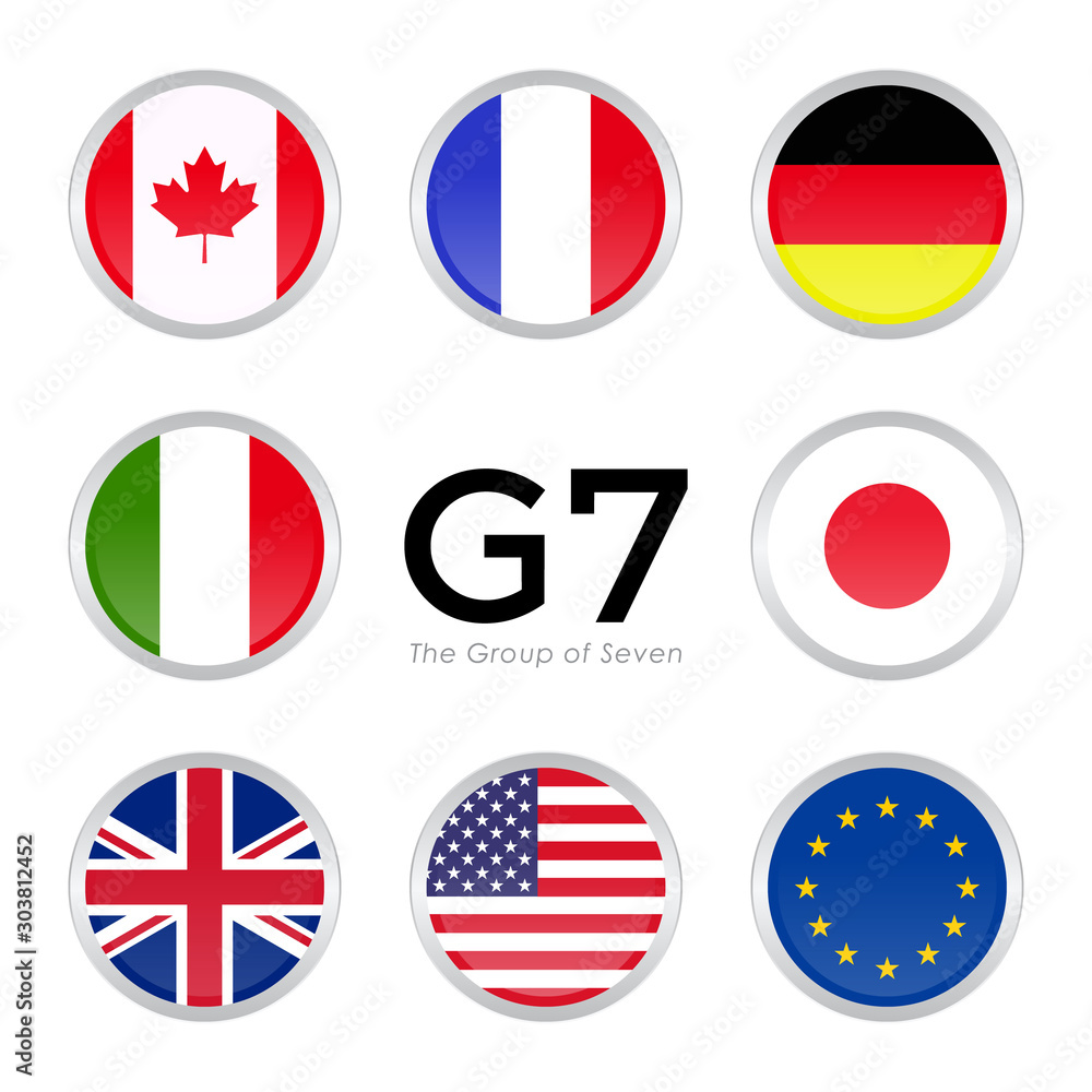 G7 summit flags Isolated icons with European Union. Simple circle flags vector design. G7 summit flags Isolated icons with European Union. Simple circle flags vector design.