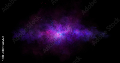 Abstract nebulae clouds of color smoke on black texture universe background. Colored fluid powder explosion, dust, galaxy, vape smoke liquid abstract clouds design for banner, web, landing page, cover
