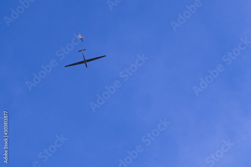 Glider plane take off - towed takeoff by winch