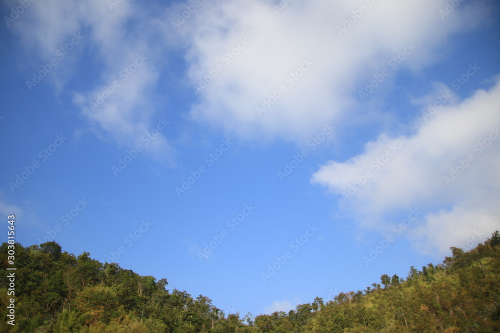 Bluesky and clouds With trees on the bottom of the image Use for background images or wallpapers