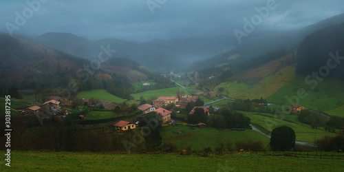 Panorama of Arrazola village in Atxondo on cloudy day photo