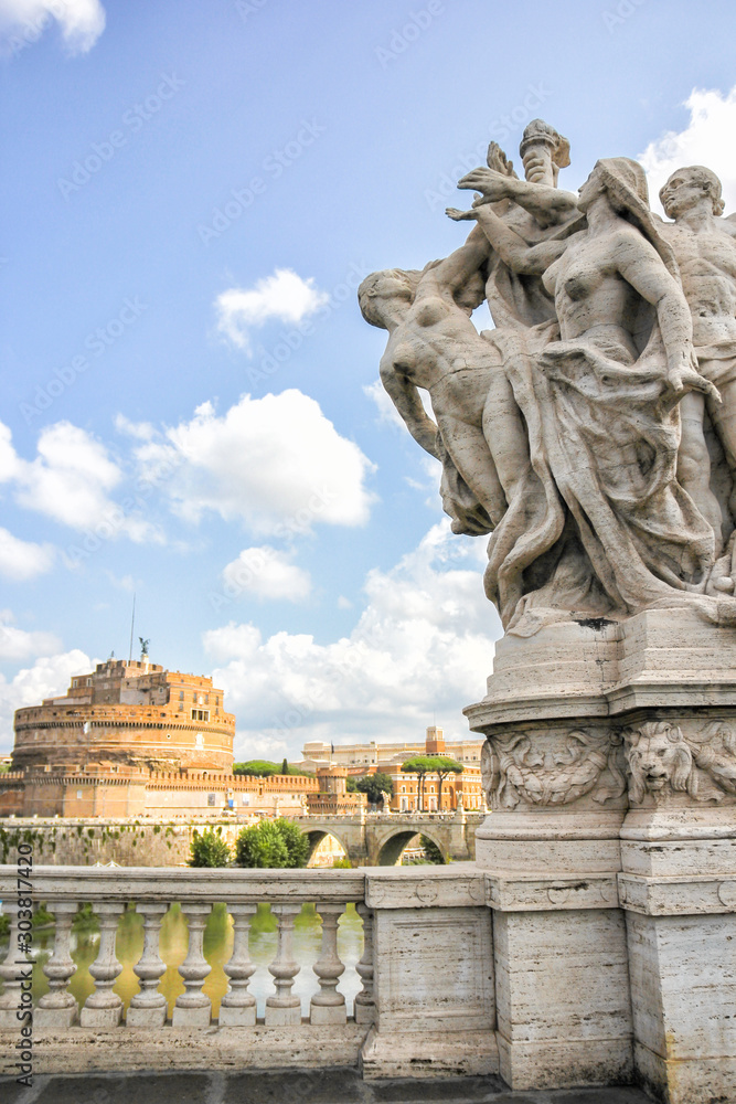 Sculptures on the Vittorio Emanuele II bridge, Rome, Italy