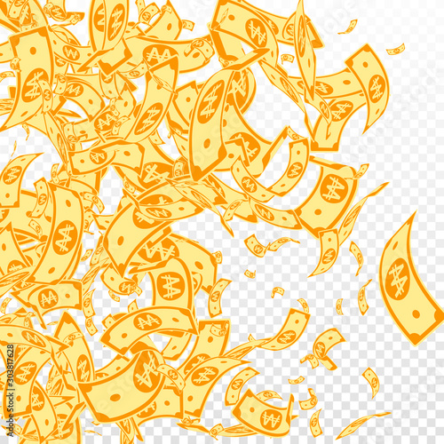 Korean won notes falling. Messy WON bills on trans