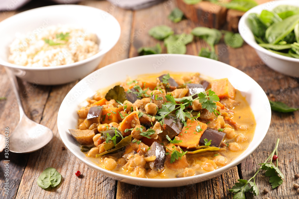 sweet potato with eggplant, coconut cream and spice sweet potato with eggplant, coconut cream and spice