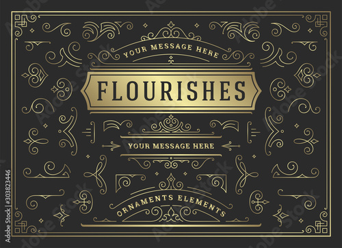 Vintage ornaments swirls and scrolls decorations design elements vector set, flourish ornate calligraphic combinations