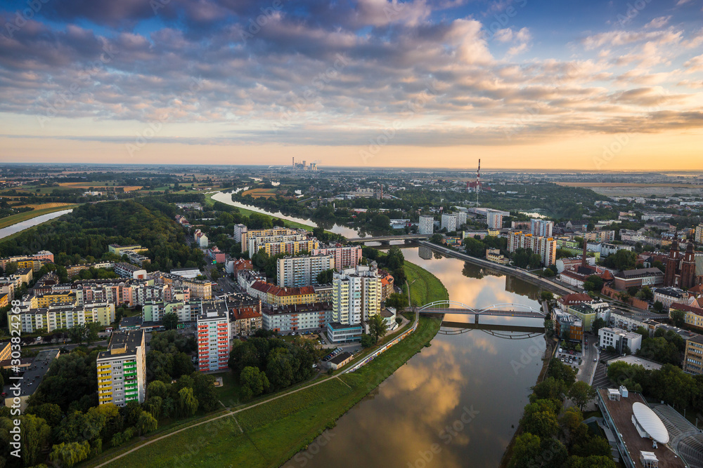 Aerial view of Opole city in Opolskie Voivodeship with old hertiage buildings and wonderful views