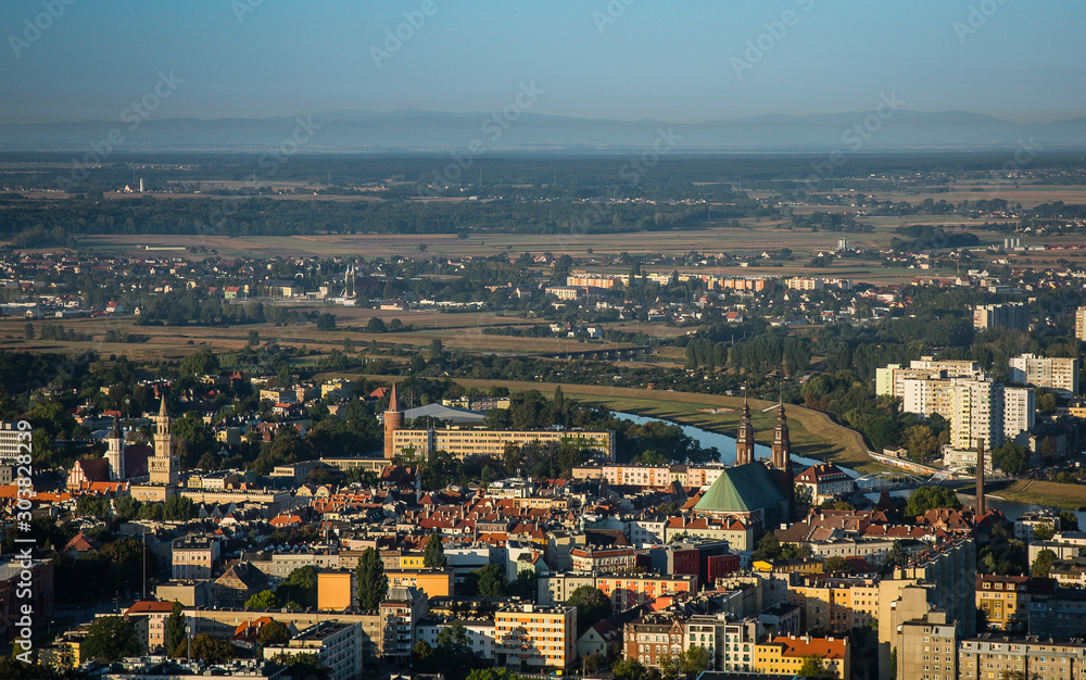 Obraz premium Aerial view of Opole city in Opolskie Voivodeship with old hertiage buildings and wonderful views