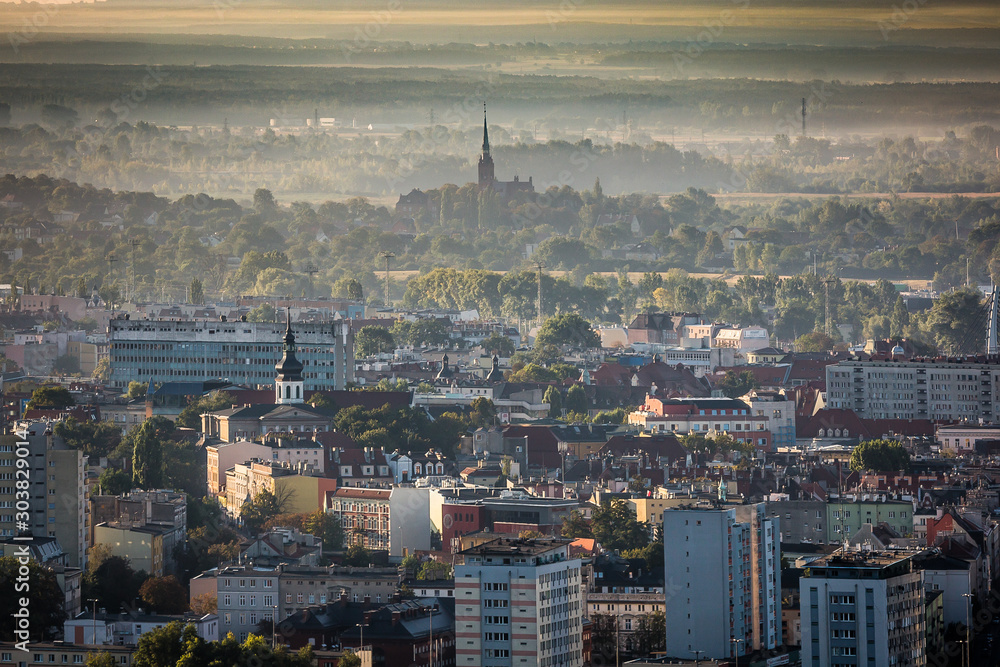 Fototapeta premium Aerial view of Opole city in Opolskie Voivodeship with old hertiage buildings and wonderful views
