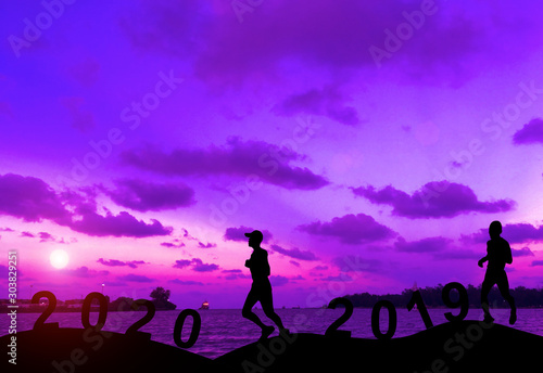 silhouette Running exercise. concept New Year s Eve welcome New Year celebration 2020.