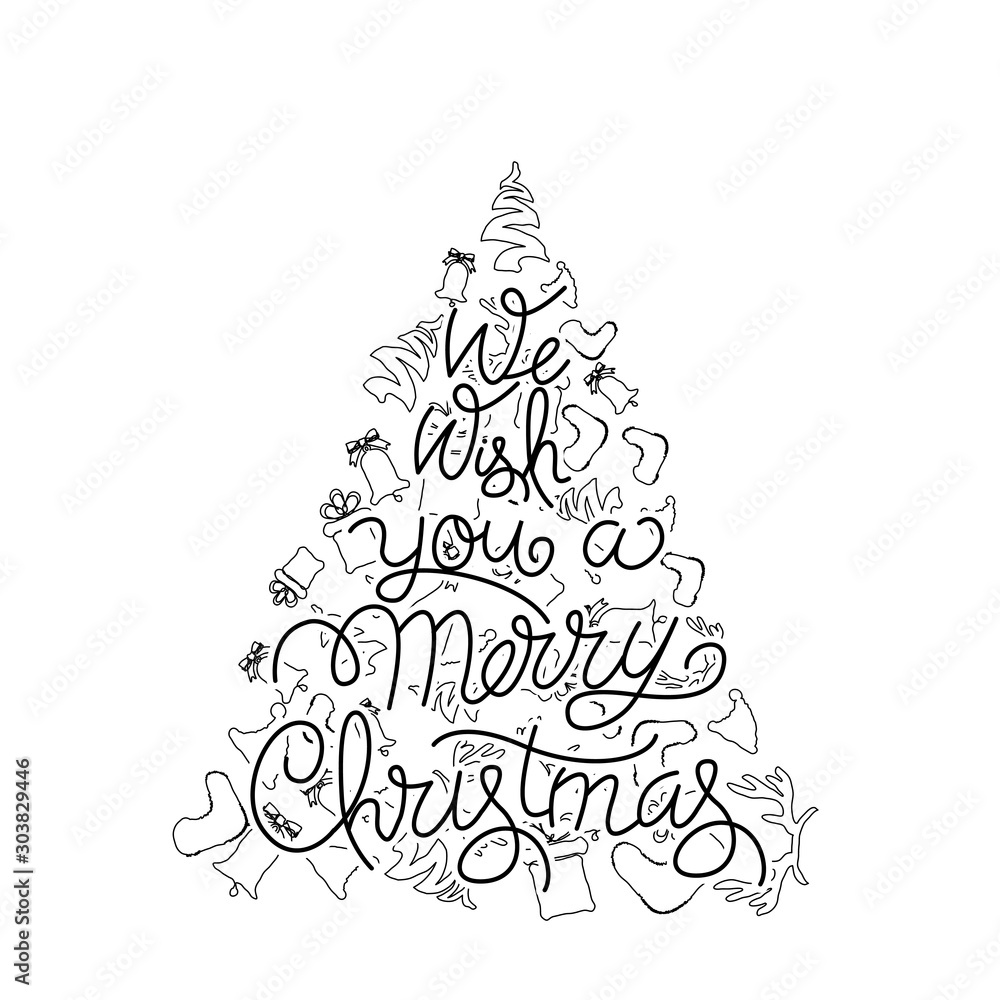 Festive Holiday Hand Lettered Text - We Wish you a Merry Christmas Typography Design Element Festive Holiday Hand Lettered Text - We Wish you a Merry Christmas Typography Design Element
