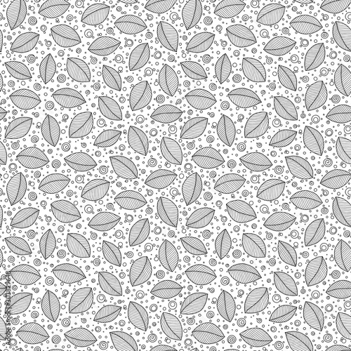 Seamless doodle leaves pattern for coloring book. © photo-nuke