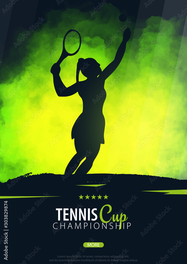 Tennis Championship banner or poster, design with player and racquet ...