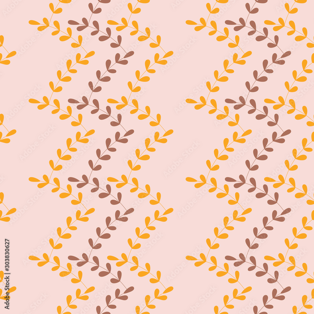 Zigzags of twigs with leaves . Geometric Seamless pattern. Hand drawn background for fabric, Wallpaper, stationery, bedding.