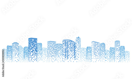 Silhouette city scape Isolated or white background. Modern flat design. Futuristic technology concept. Vector illustration.