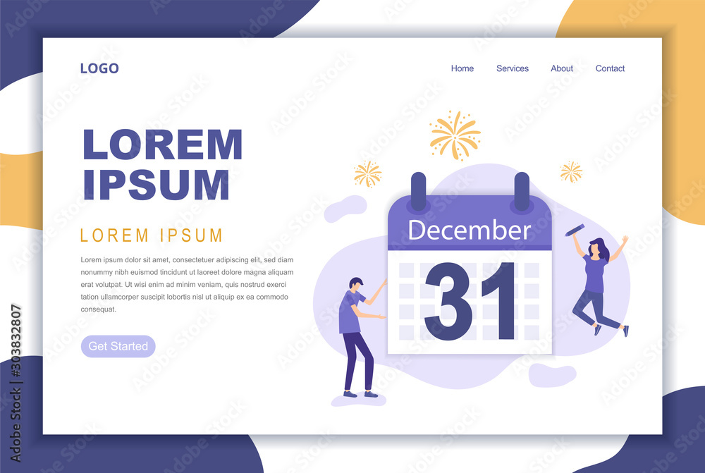 Modern flat design concept of web page design for website. Group of team with happy people celebrating 2020 Happy New Year. December 31, calendar. People rejoice a the last day of the year. Modern flat design concept of web page design for website. Group of team with happy people celebrating 2020 Happy New Year. December 31, calendar. People rejoice a the last day of the year.