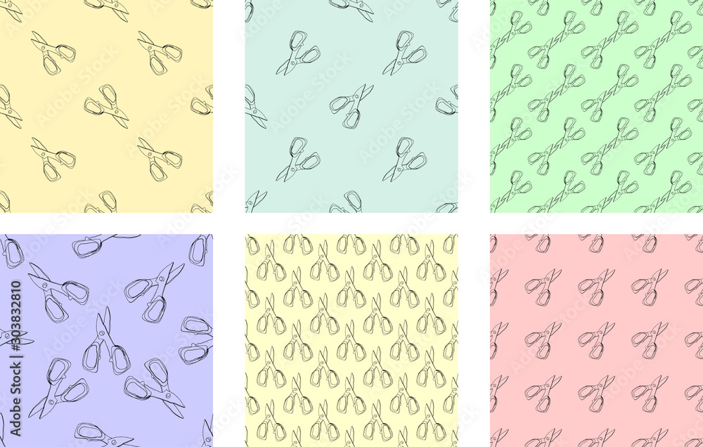 Vector pattern with scissors. Isolated on white background for greeting card, textile and children's decor.