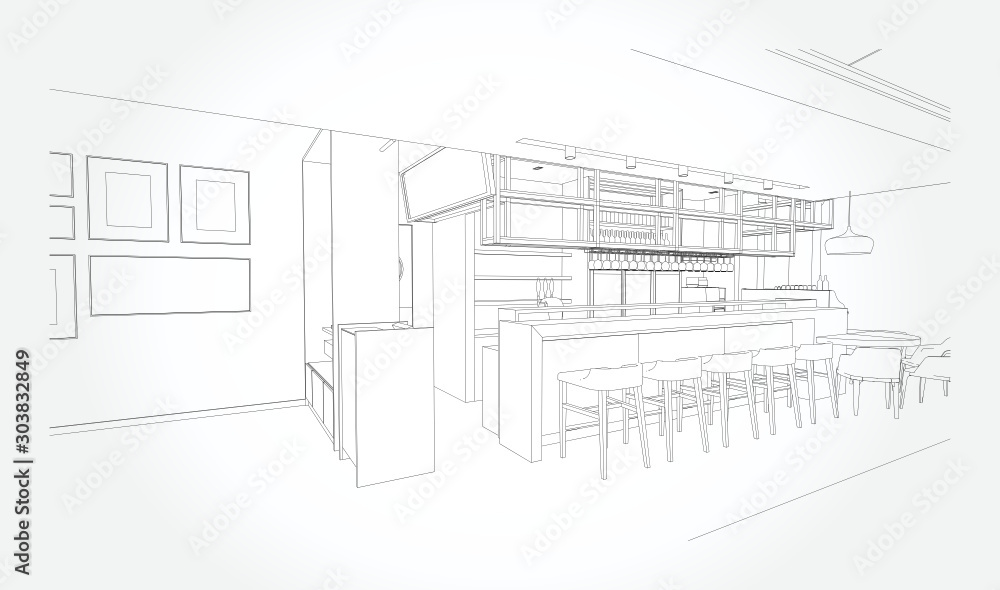 Fototapeta premium Hand drawn kitchen furniture. Vector illustration in sketch style. vector illustration kitchen furniture and equipment.