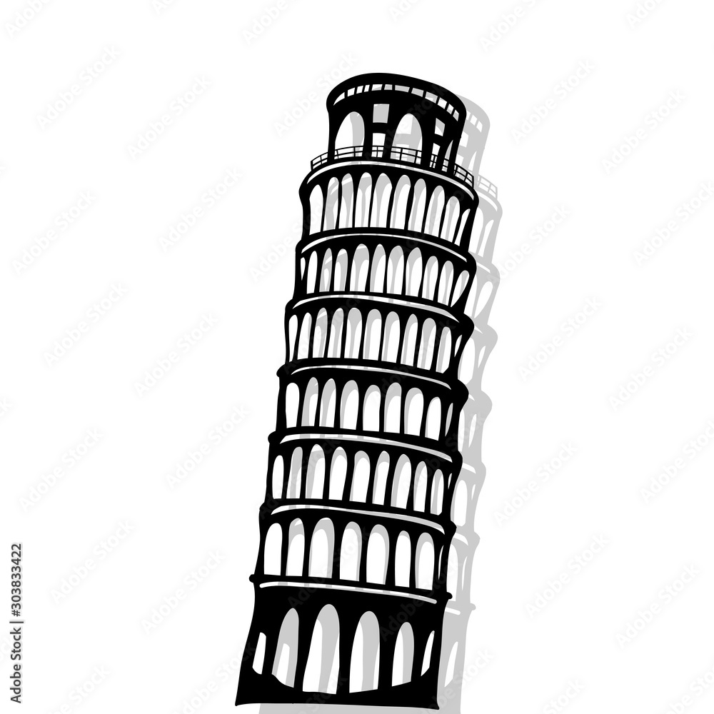 The leaning tower silhouette of pisa, italy.