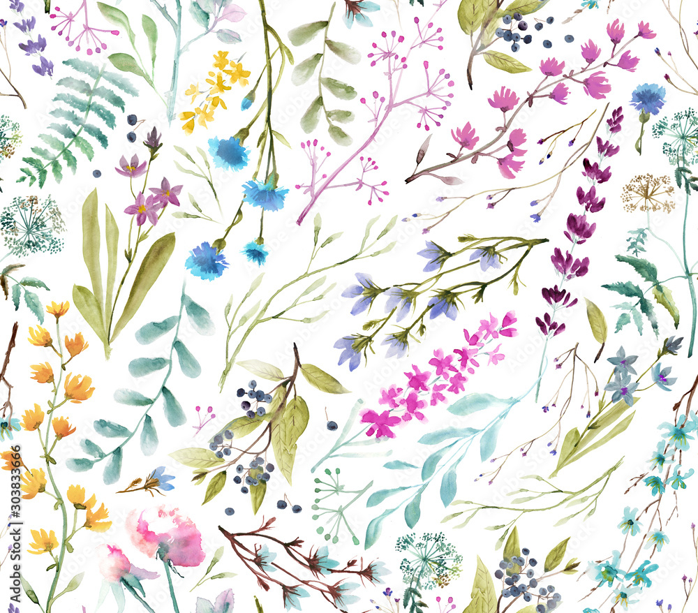 Obraz Watercolor flowers. Seamless watercolor pattern.