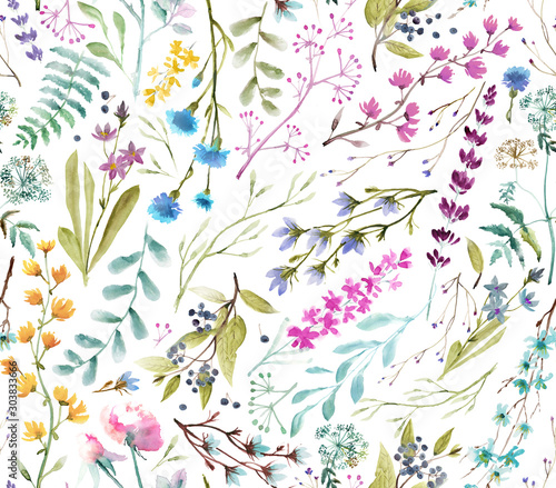 Obraz na płótnie  Watercolor flowers. Seamless watercolor pattern.