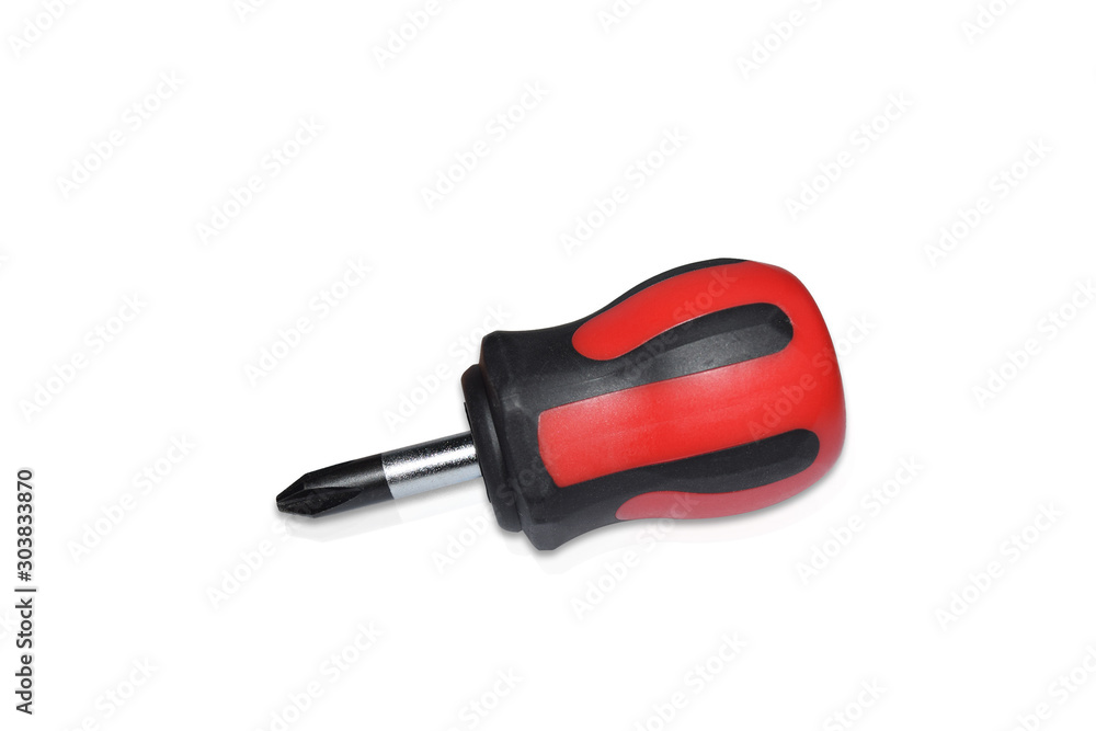 Red and black handled short screwdriver. Isolated on white background with clipping path. Red and black handled short screwdriver. Isolated on white background with clipping path.
