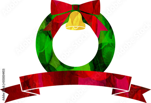 イラスト_クリスマスリース_リボン_ベクター_切り絵風