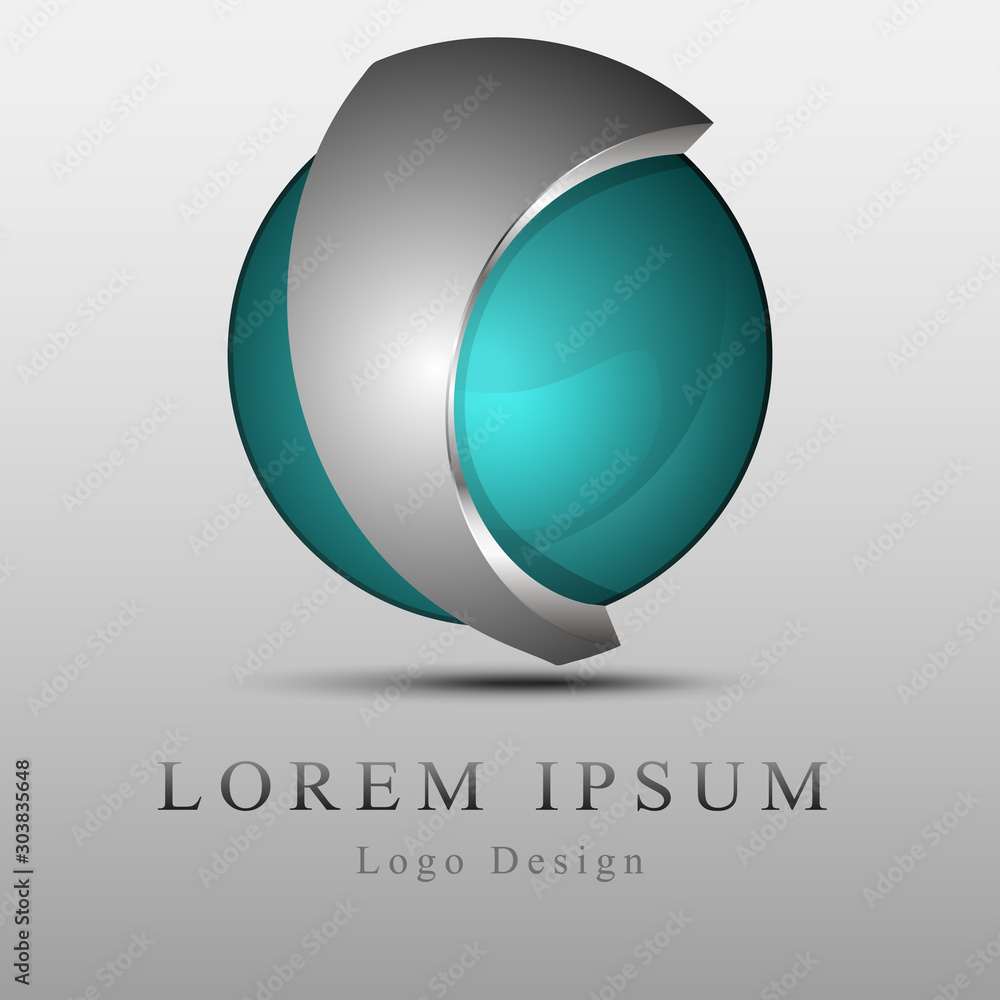 3d logo.Turquoise sphere with a metal section 3d logo.Turquoise sphere with a metal section