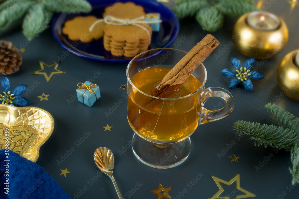 Photography Food photography of a beautiful stylish Cristmas table decorated in blue and gol