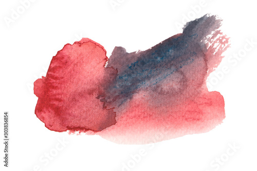 Bright colorful watercolor background. Hand drawn red and dusty purple shape isolated on white background.