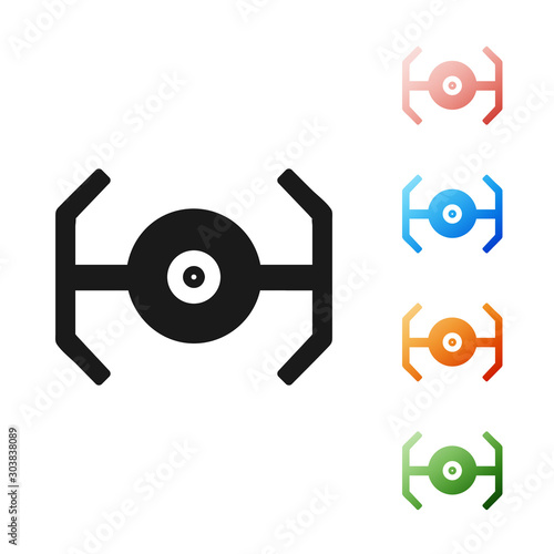 Black Cosmic ship icon isolated on white background. Set icons colorful. Vector Illustration