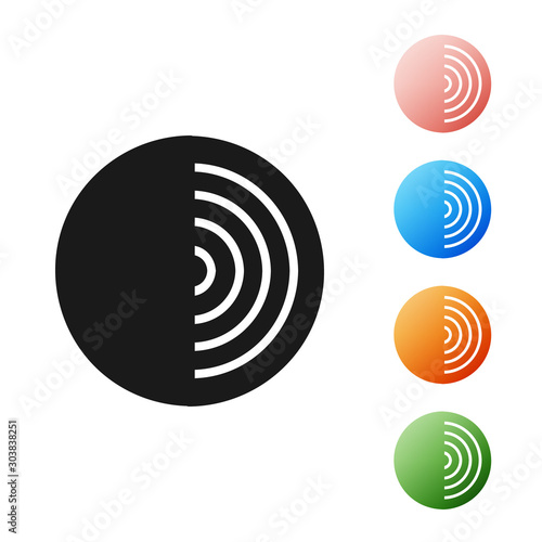 Black Earth structure icon isolated on white background. Geophysics concept with earth core and section layers earth. Set icons colorful. Vector Illustration