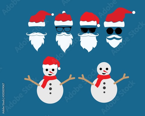 santa claus hat and snowman vector icon illustration design