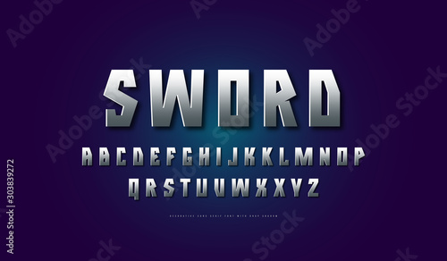Silver colored and metal chrome geometric sans serif font