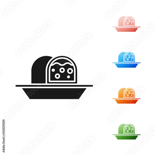 Black Marzipan sponge cake icon isolated on white background. Merry Christmas and Happy New Year. Set icons colorful. Vector Illustration