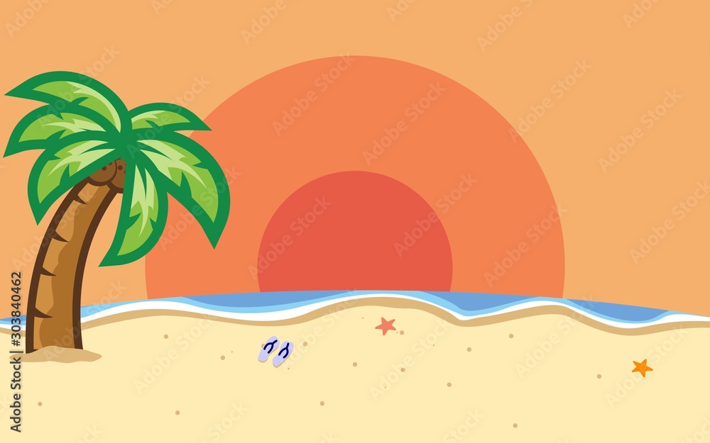palm tree on beach at beautiful sunset wallpaper