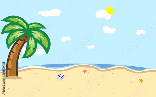 palm tree on beach at noon wallpaper © renosytr
