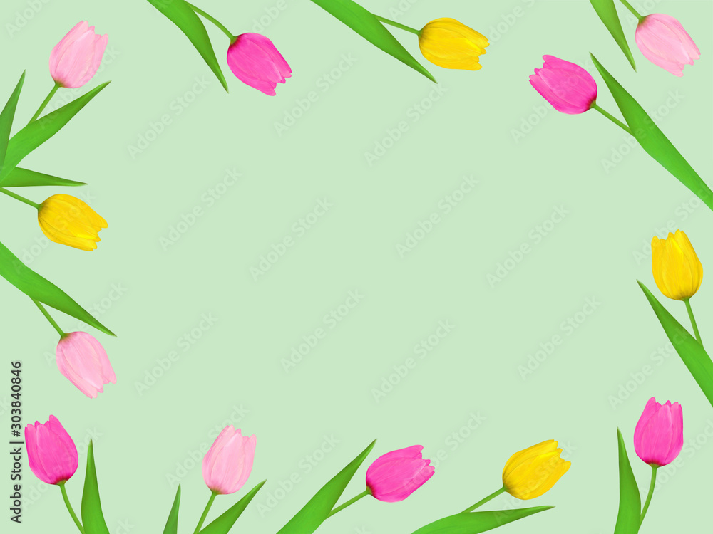 Picture with multicolored tulip flowers Picture with multicolored tulip flowers