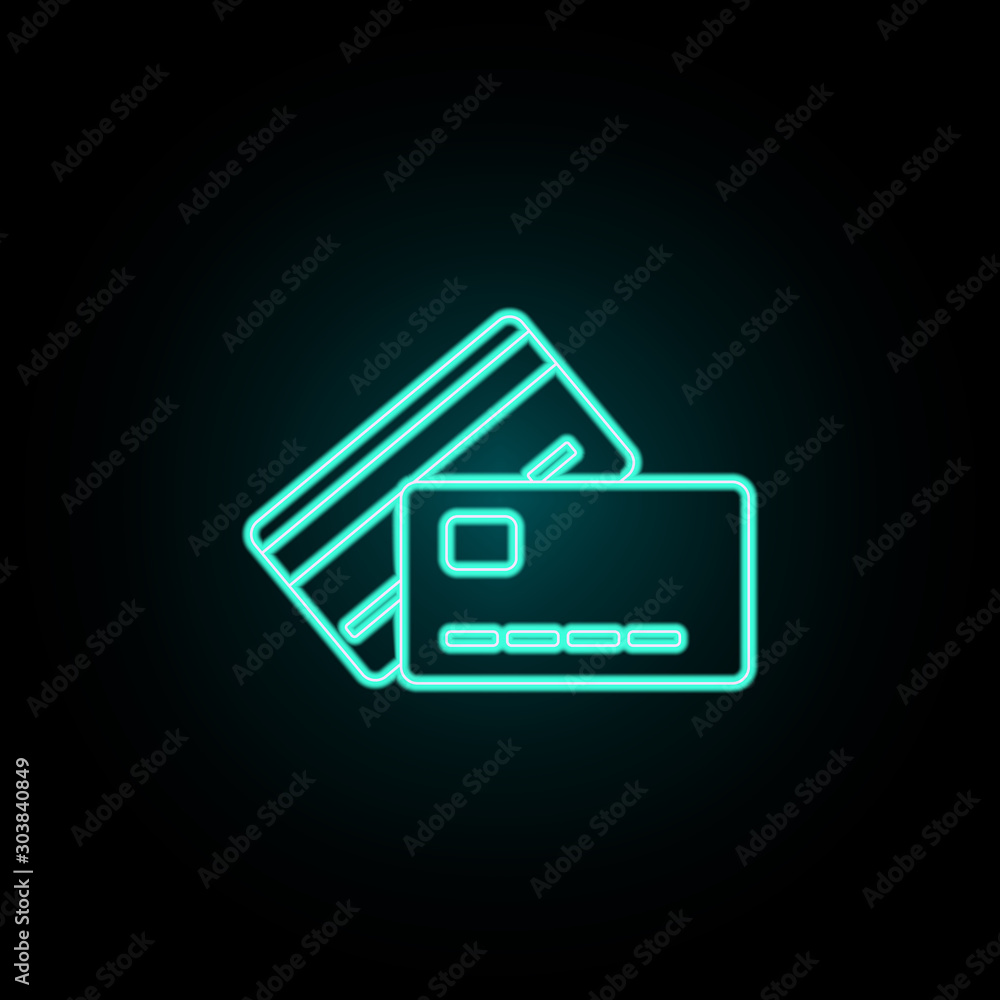 Credit cards neon icon. Simple thin line, outline vector of banking icons for ui and ux, website or mobile application Credit cards neon icon. Simple thin line, outline vector of banking icons for ui and ux, website or mobile application