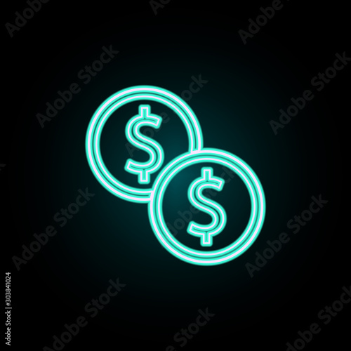 Cash coins neon icon. Simple thin line, outline vector of banking icons for ui and ux, website or mobile application
