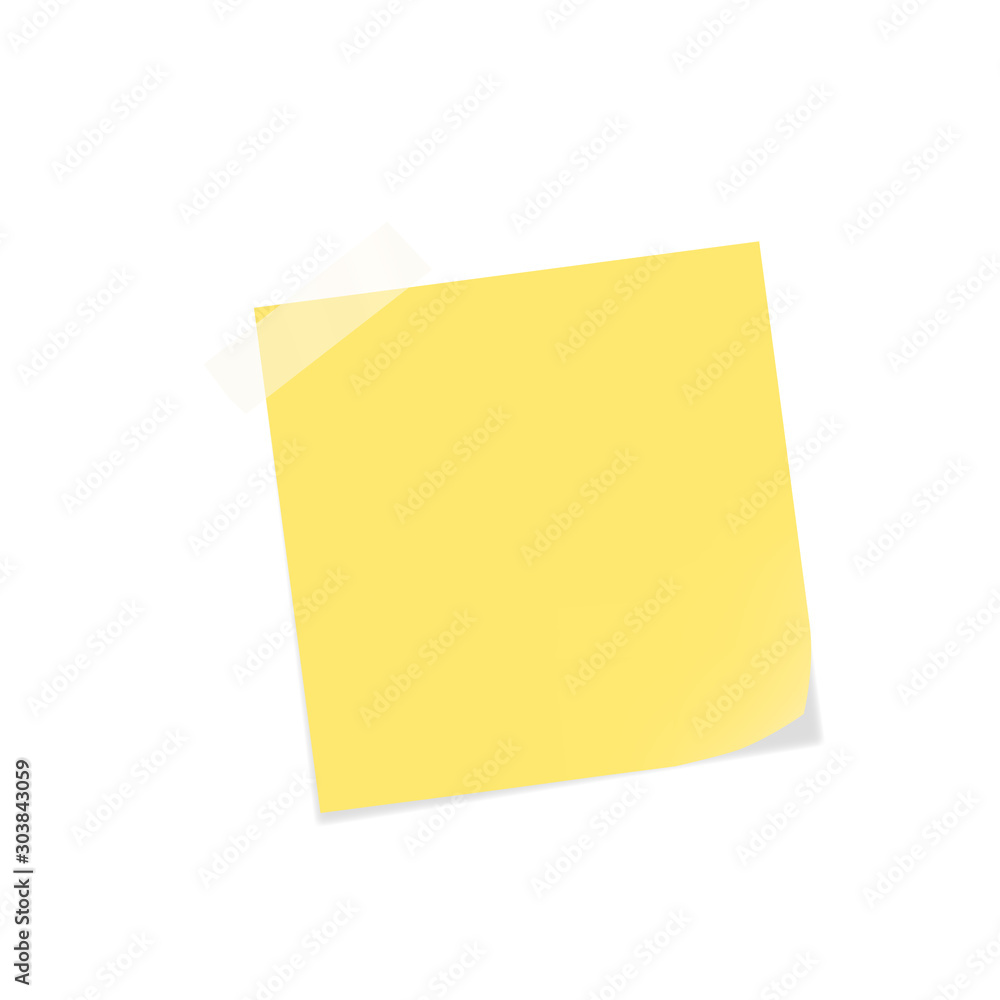 Vector illustration of yellow note paper with transparent adhesive tape. Realistic memo note with piece of scotch tape isolated on white. Fully editable file for your own projects. Eps 10. Vector illustration of yellow note paper with transparent adhesive tape. Realistic memo note with piece of scotch tape isolated on white. Fully editable file for your own projects. Eps 10.