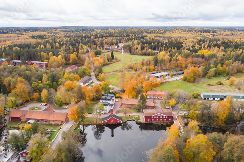 Aerial view of old village Ruotsinpyhtaa at autumn, Finland. photo