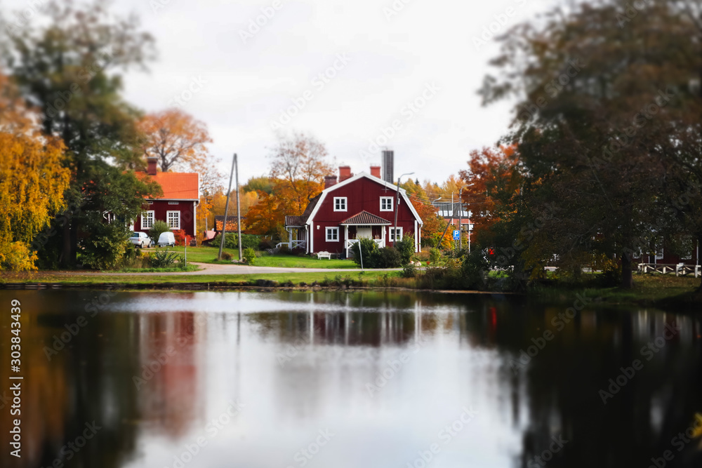 Autumnal view of old village Ruotsinpyhtaa, Finland.
