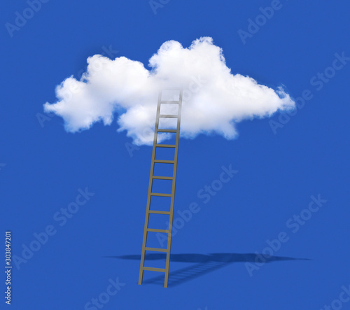 ladder to get inside the cloud on the blue sky