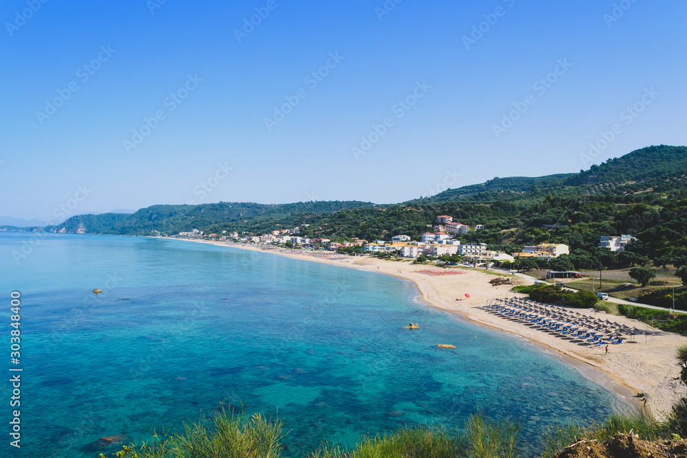 Panoramic view of Vrachos beach in Greece