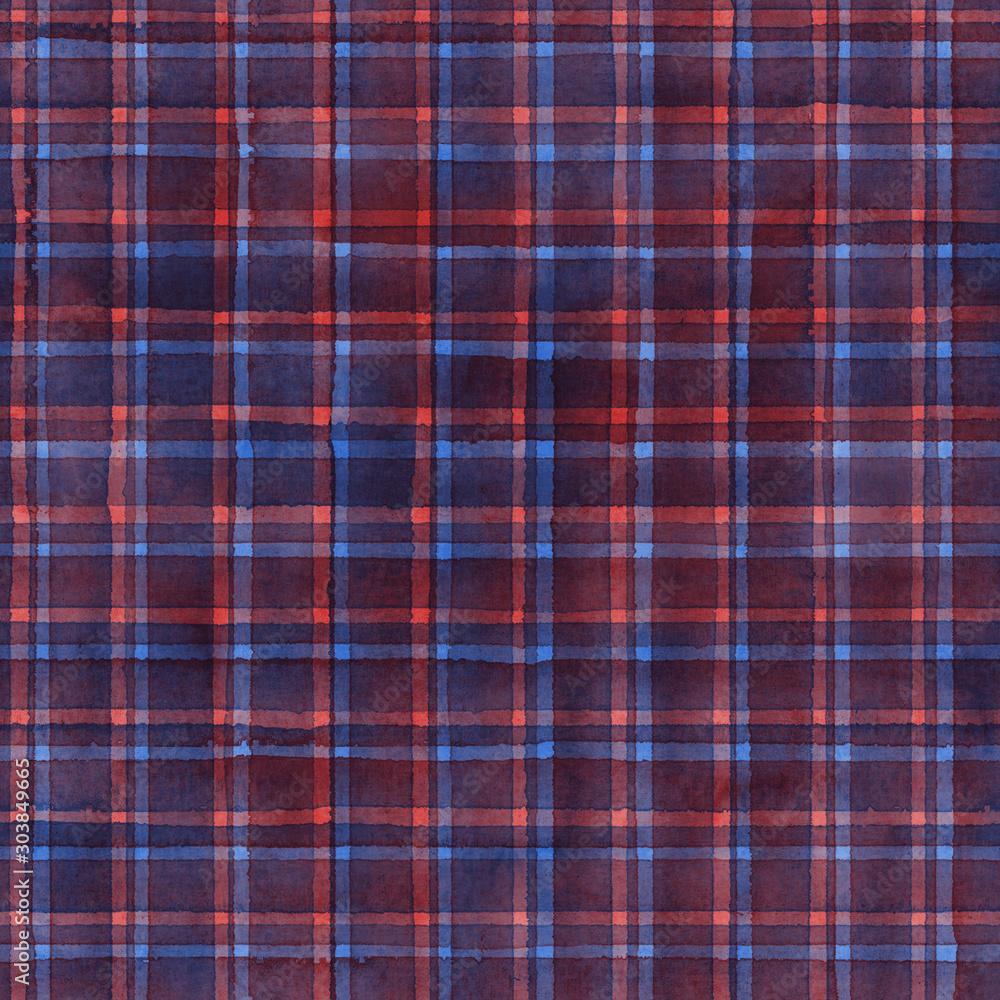 Fototapeta premium Watercolor stripe plaid seamless pattern. Colorful stripes background